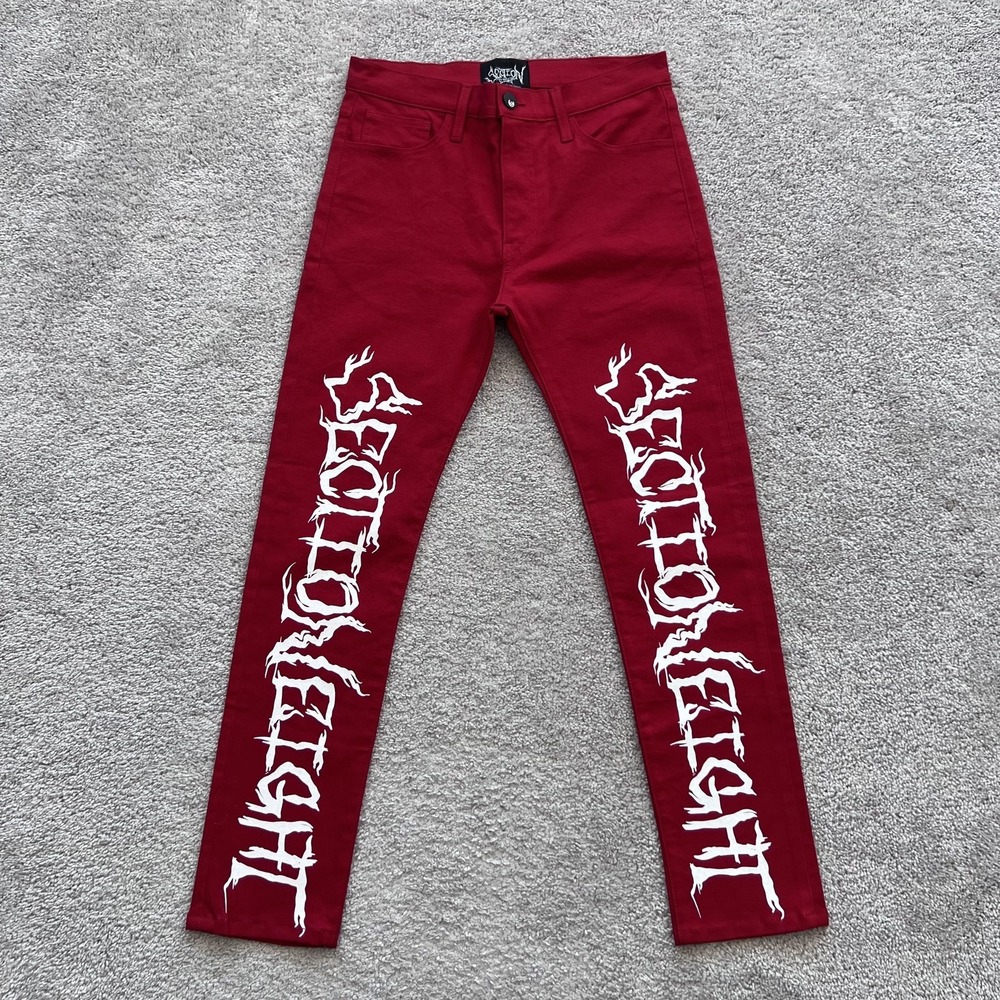 Section Eight Jeans Mens 30x28 Red Slim Fit Graphic‎ Logo Print Denim